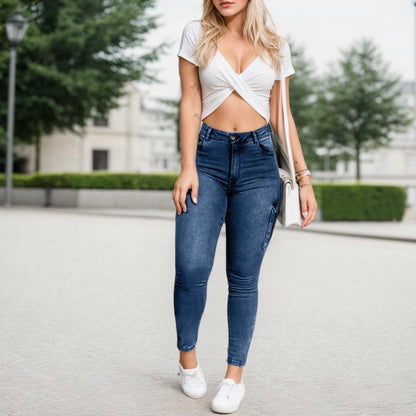 Urban Edge Cargo Skinny Jeans – Stretch Fit with Zipper Detail