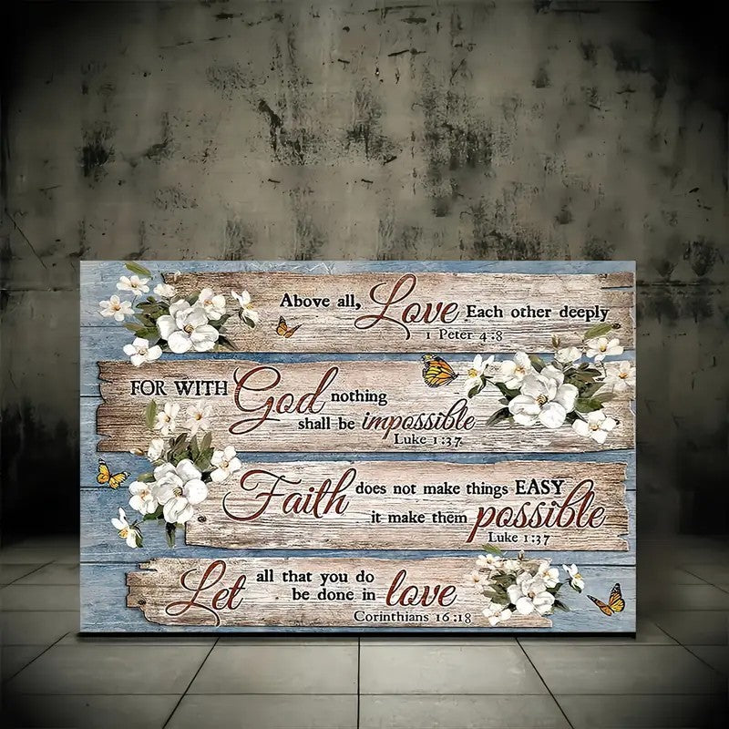 Inspirational Bible Verse Framed Canvas – Floral Country Decor