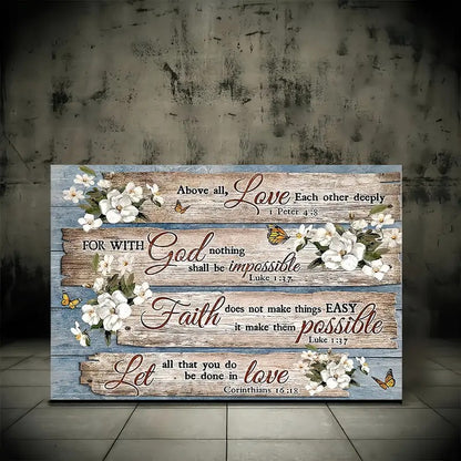 Inspirational Bible Verse Framed Canvas – Floral Country Decor