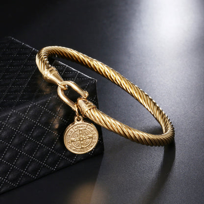 Stainless Steel Scripture & Cross Bangle Bracelet