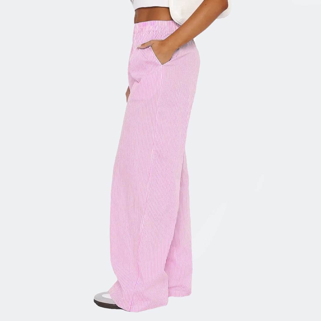 Striped Trousers With Pockets Ins Fashion Casual Wide Leg Straight Pants For Women Clothing - Holy Mango Store