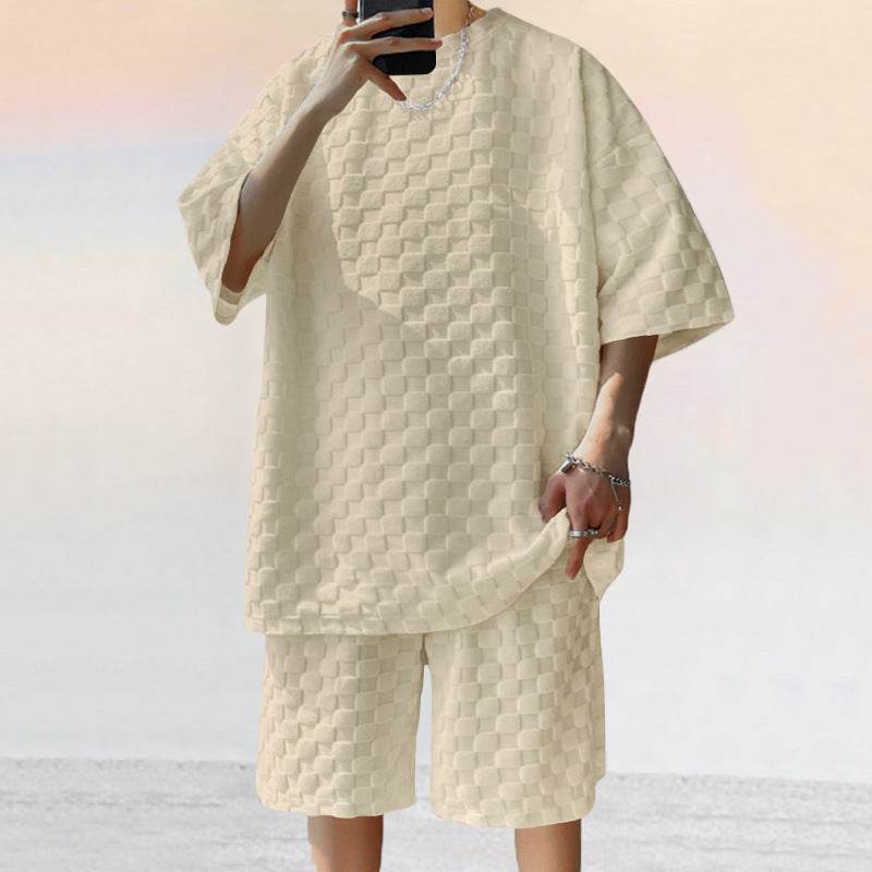Jacquard Plaid Loose Straight Casual Shorts Suit - Holy Mango Store