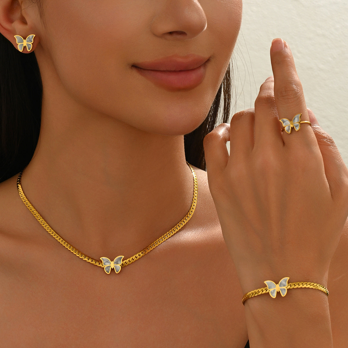 18K Gold Butterfly Jewelry Set – Elegant 4PC Gift for Her