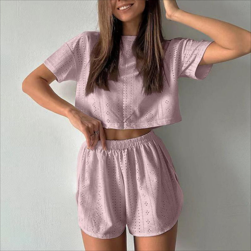 Conjunto de dos piezas Breezy Summer: top corto calado y pantalones cortos con abertura