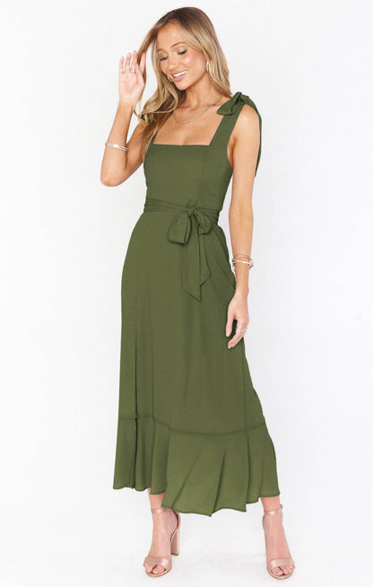 Temperament Suspender Split Dress With Lace-up Design Fashion Summer Ruffled Beach Dresses For Women - Holy Mango Store