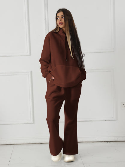 Women’s Solid Color Long Sleeve Sweatshirt Set – Cozy Casual Style