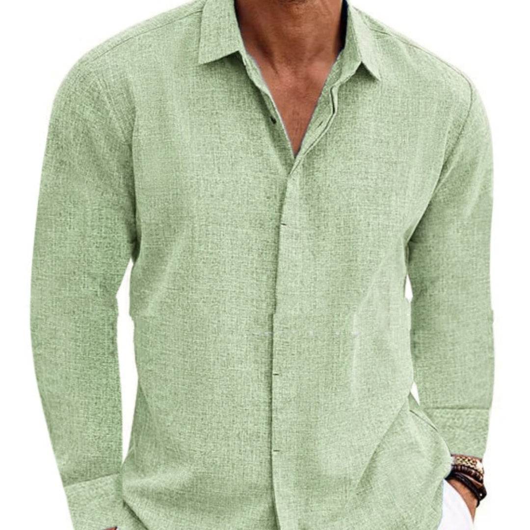 Long Sleeve T-shirt Undershirt Solid Color Long Sleeve Cotton Linen Shirt Men - Holy Mango Store