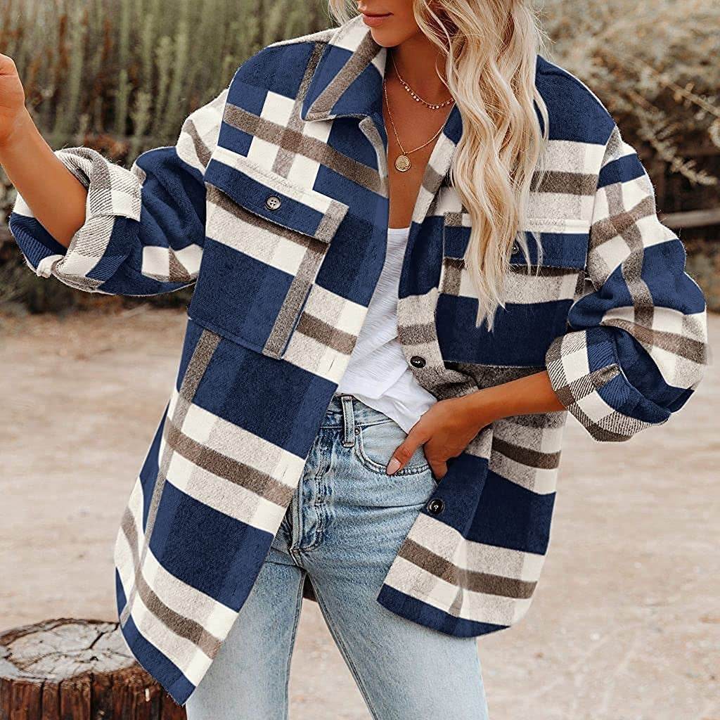 Plaid Button Flannel Woolen Shirt - Holy Mango Store