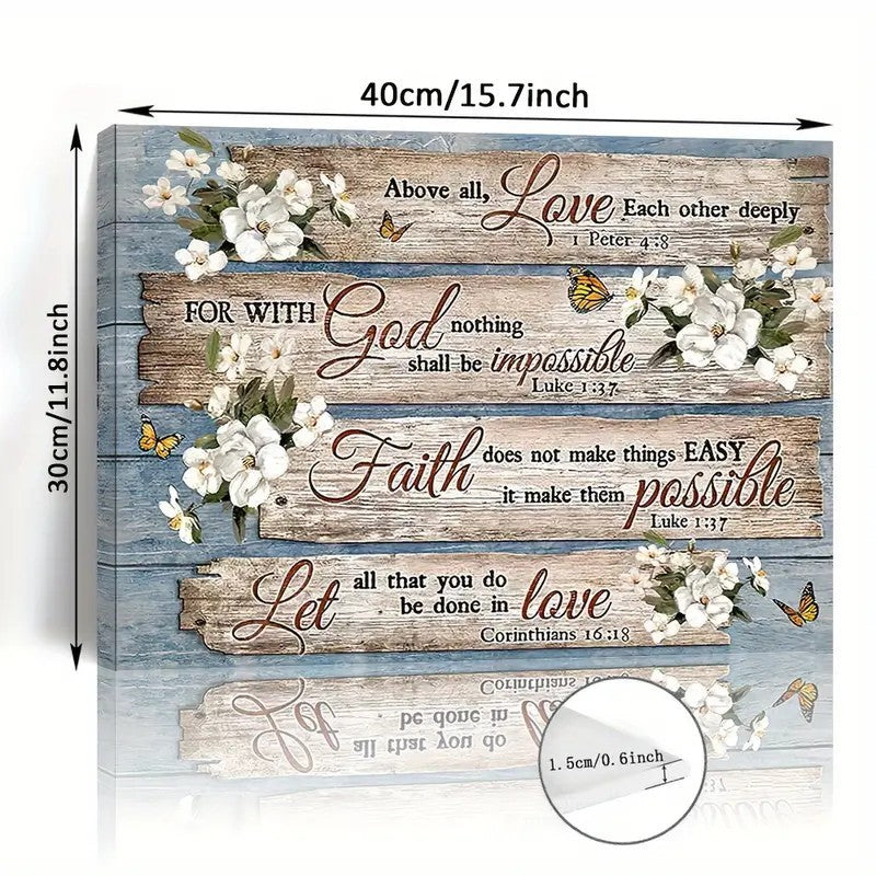 Inspirational Bible Verse Framed Canvas – Floral Country Decor