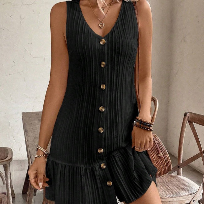 Sleeveless Ruffle V‑Neck Dress
