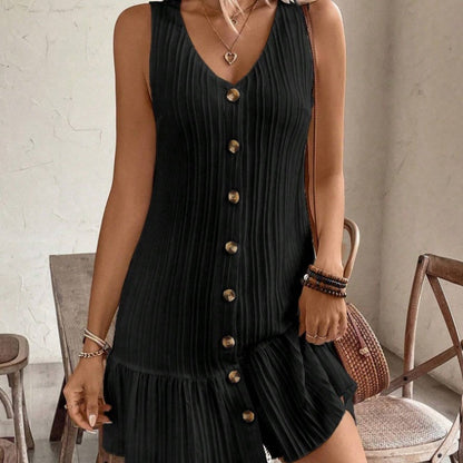 Sleeveless Ruffle V‑Neck Dress