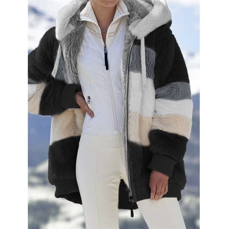 Patchwork Hooded Short Jacket – Colorful & Cozy Style