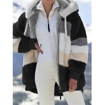Patchwork Hooded Short Jacket – Colorful & Cozy Style