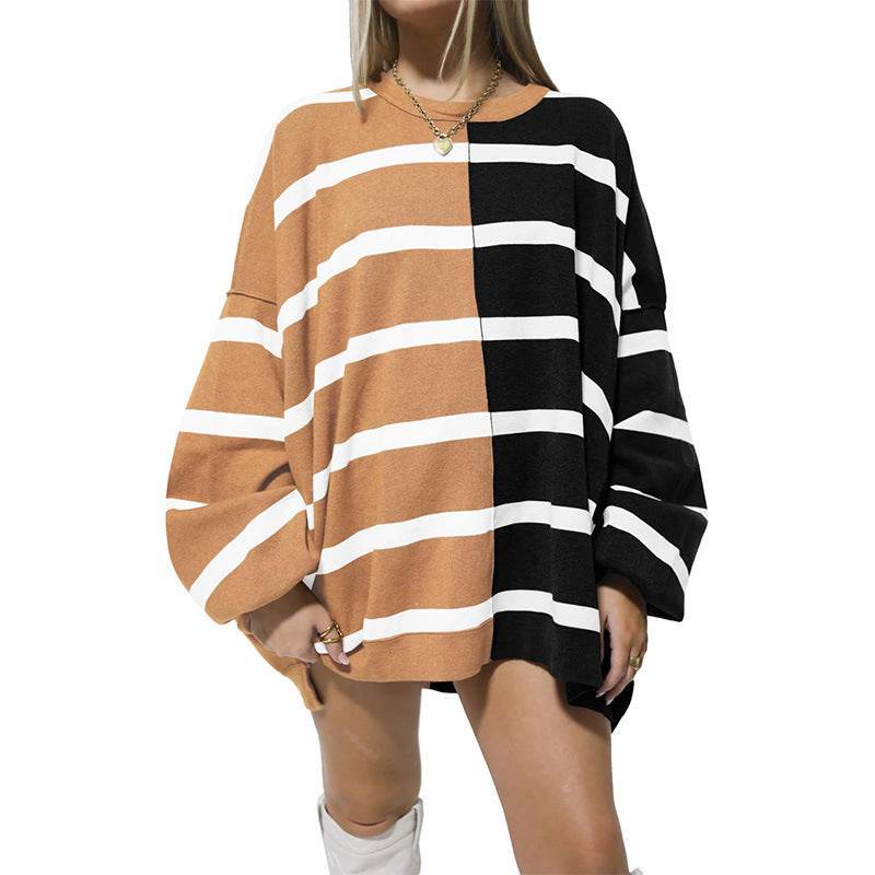 Striped Knitted Long-sleeved Sweater For Women - Holy Mango Store