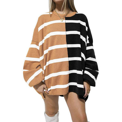 Striped Knitted Long-sleeved Sweater For Women - Holy Mango Store