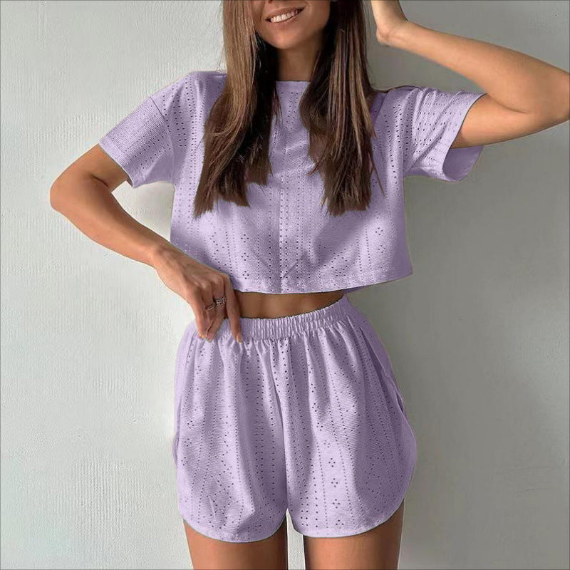 Conjunto de dos piezas Breezy Summer: top corto calado y pantalones cortos con abertura
