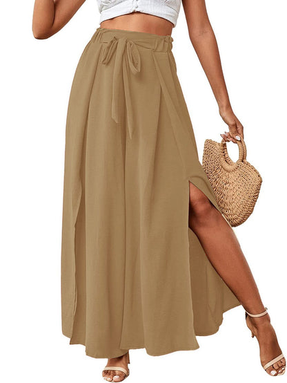 Khaki Flow Maxi Skirt – Minimalist Solid Color Style