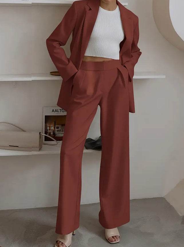 Women's Fashion Casual Solid Color Coat Trousers Suit - Holy Mango Store