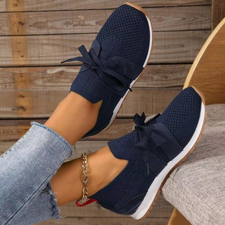Women’s Mesh Lace-Up Flats – Breathable Wedge Walking Shoes