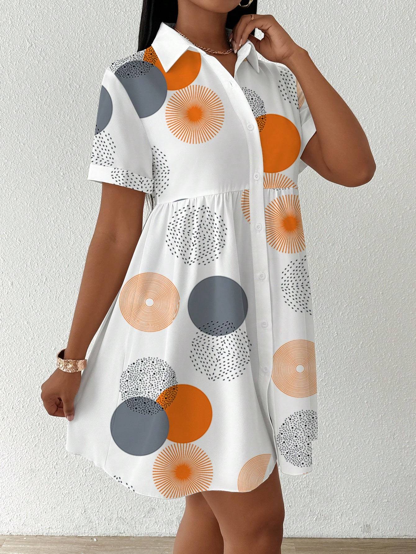 Button‑Front All‑Over Print Shirt Dress