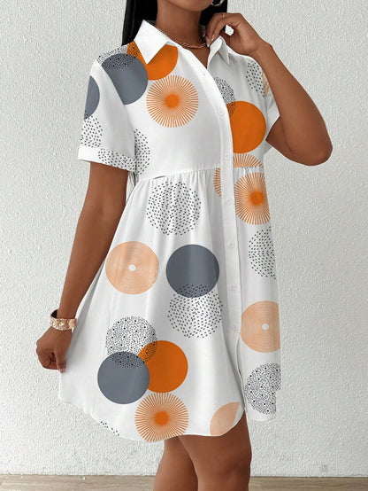 Button‑Front All‑Over Print Shirt Dress