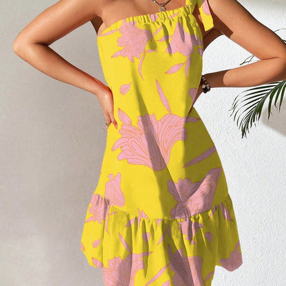 Floral One-Shoulder Ruffle Maxi Dress