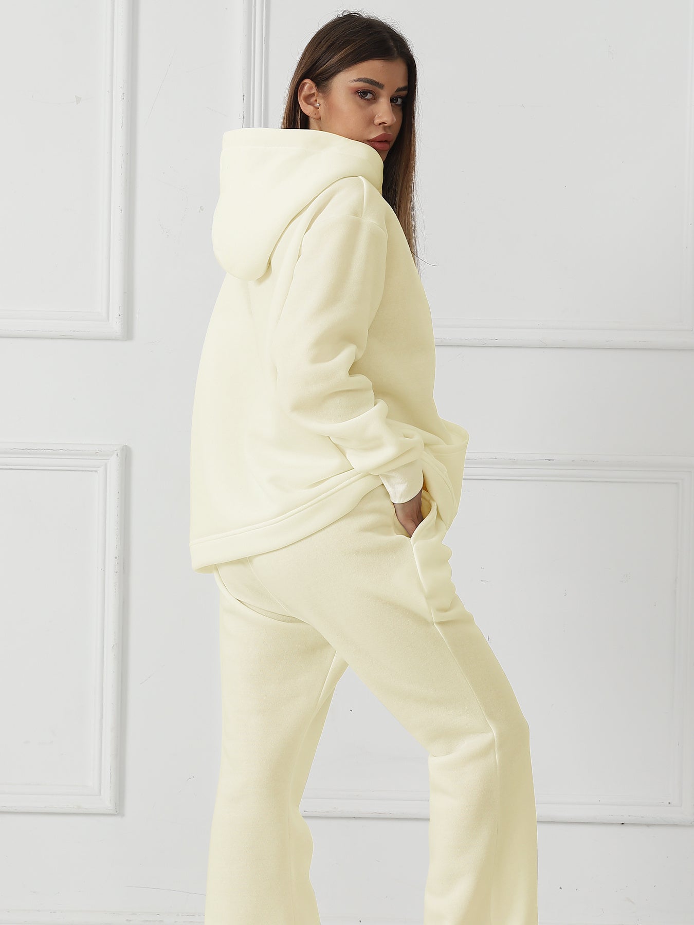 Women’s Solid Color Long Sleeve Sweatshirt Set – Cozy Casual Style