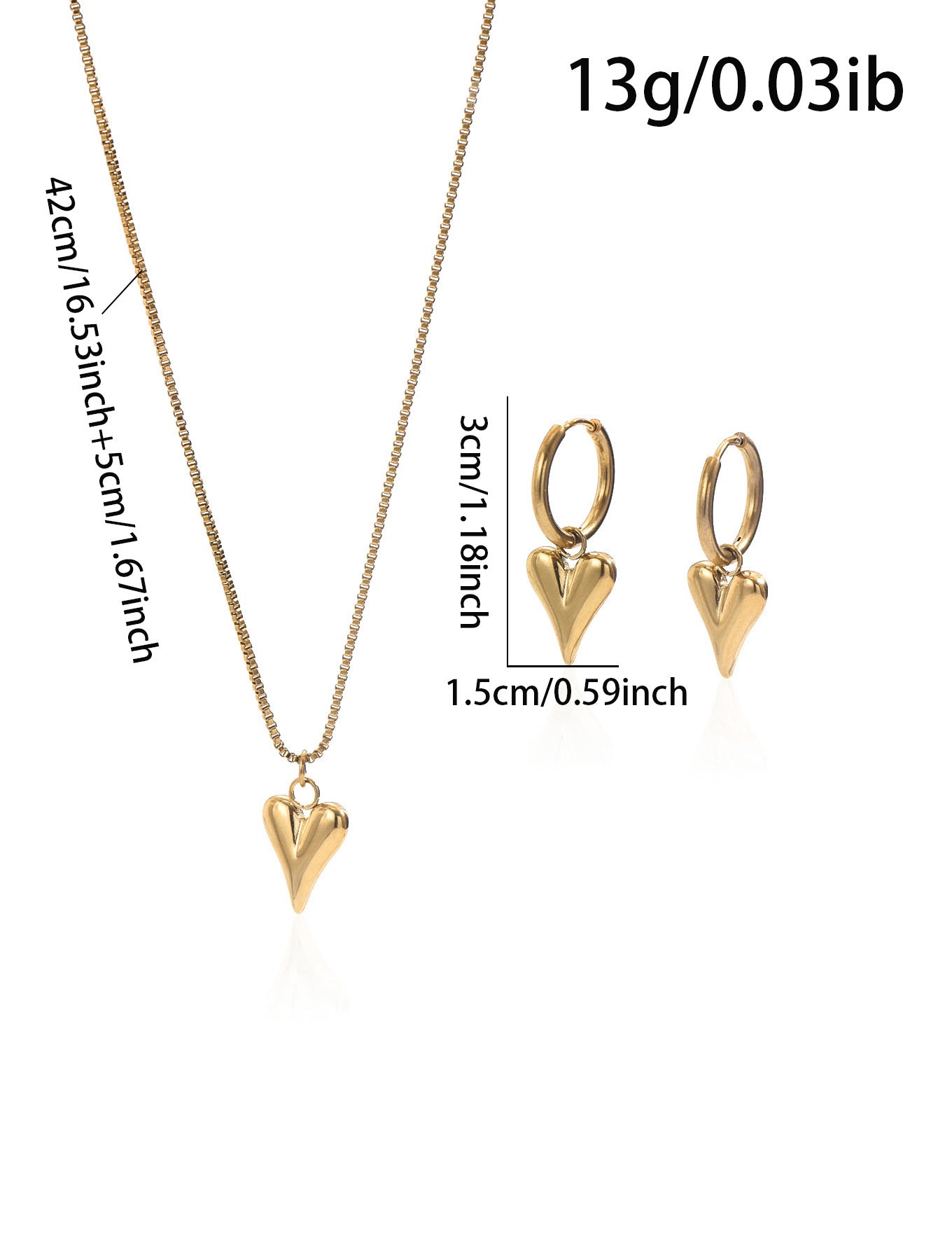 Gold Heart Jewelry Set – 18K Plated Necklace & Earrings