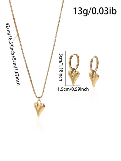 Gold Heart Jewelry Set – 18K Plated Necklace & Earrings