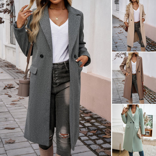 Women’s Long Turn-Down Collar Coat – Elegant Commuter Style