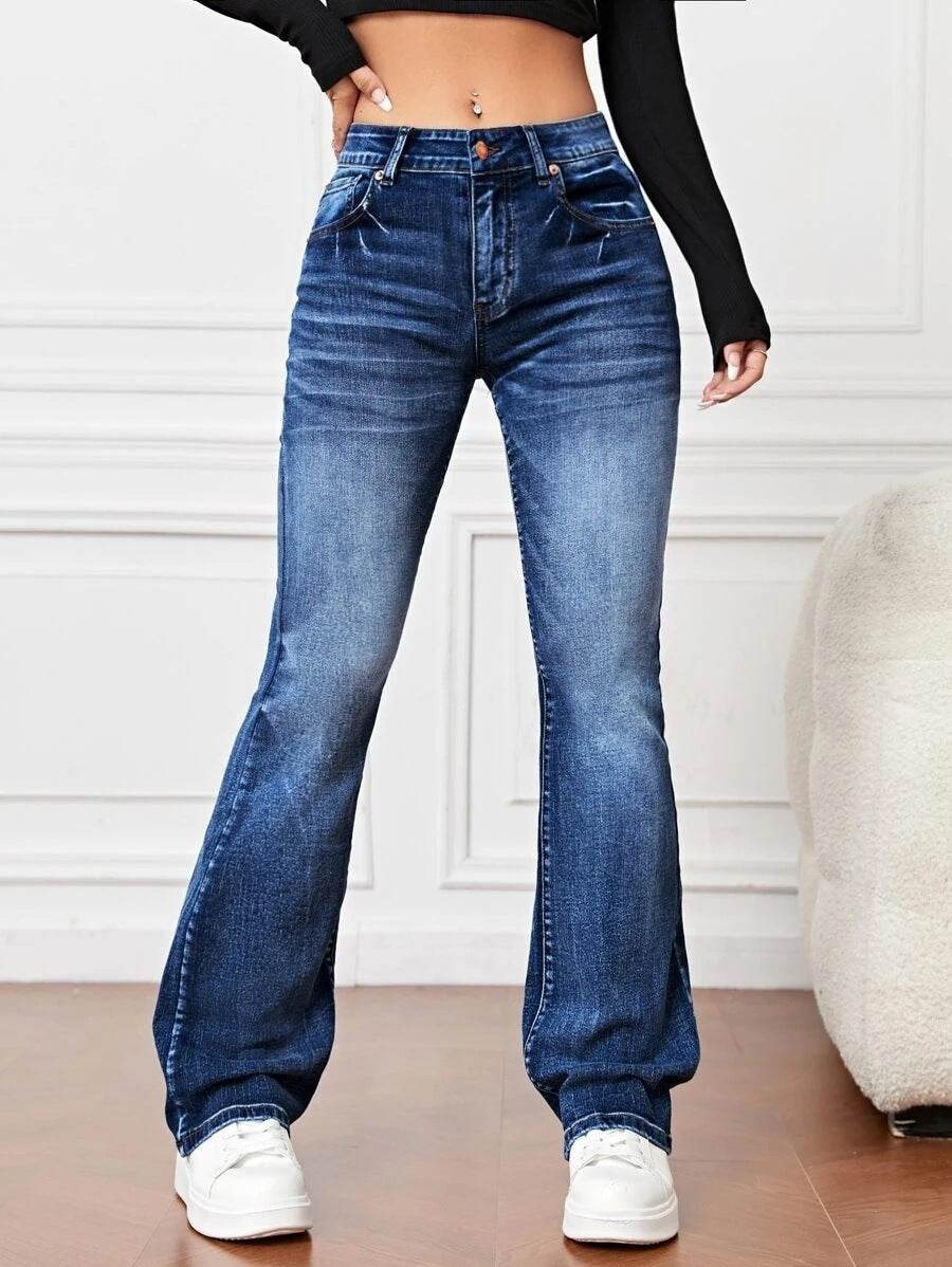 Denim High Waist Loose And Slimming Bootcut Trousers - Holy Mango Store