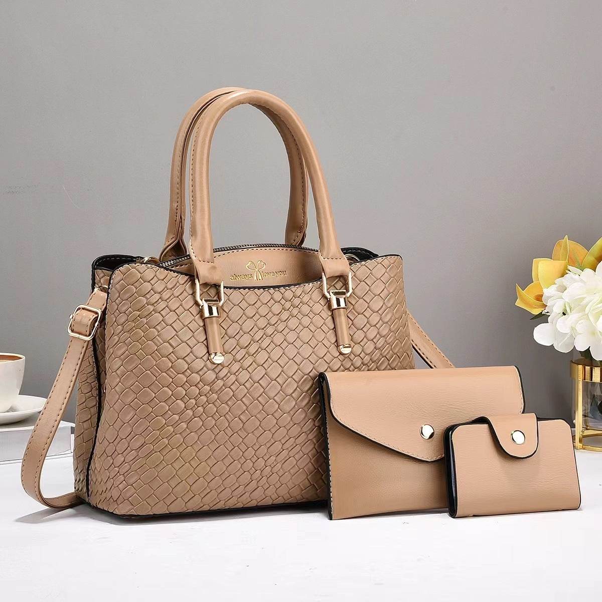 Woven Texture Three-piece Set Large Capacity One Shoulder Combination Bags - Holy Mango Store