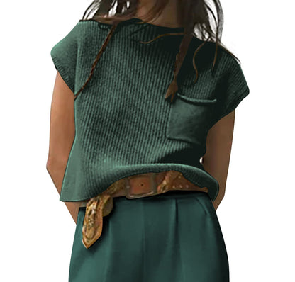 Women's Ribbed Knit Sleeveless Vest with Pocket