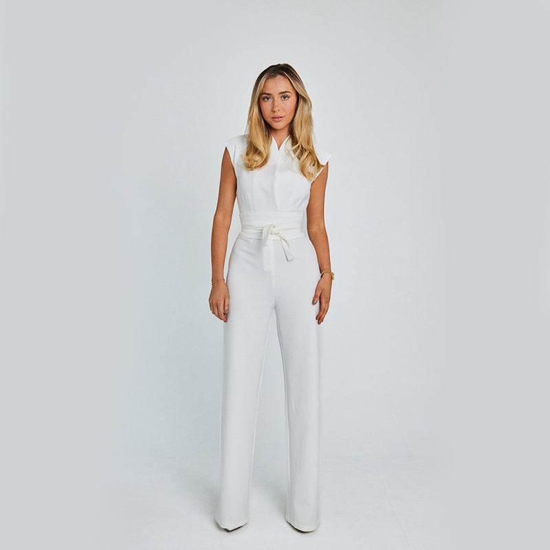 Fashion Elegant Long Sleeveless Jumpsuit Summer V-neck Casual Wide Leg Long Overalls Clothing For Women - Holy Mango Store
