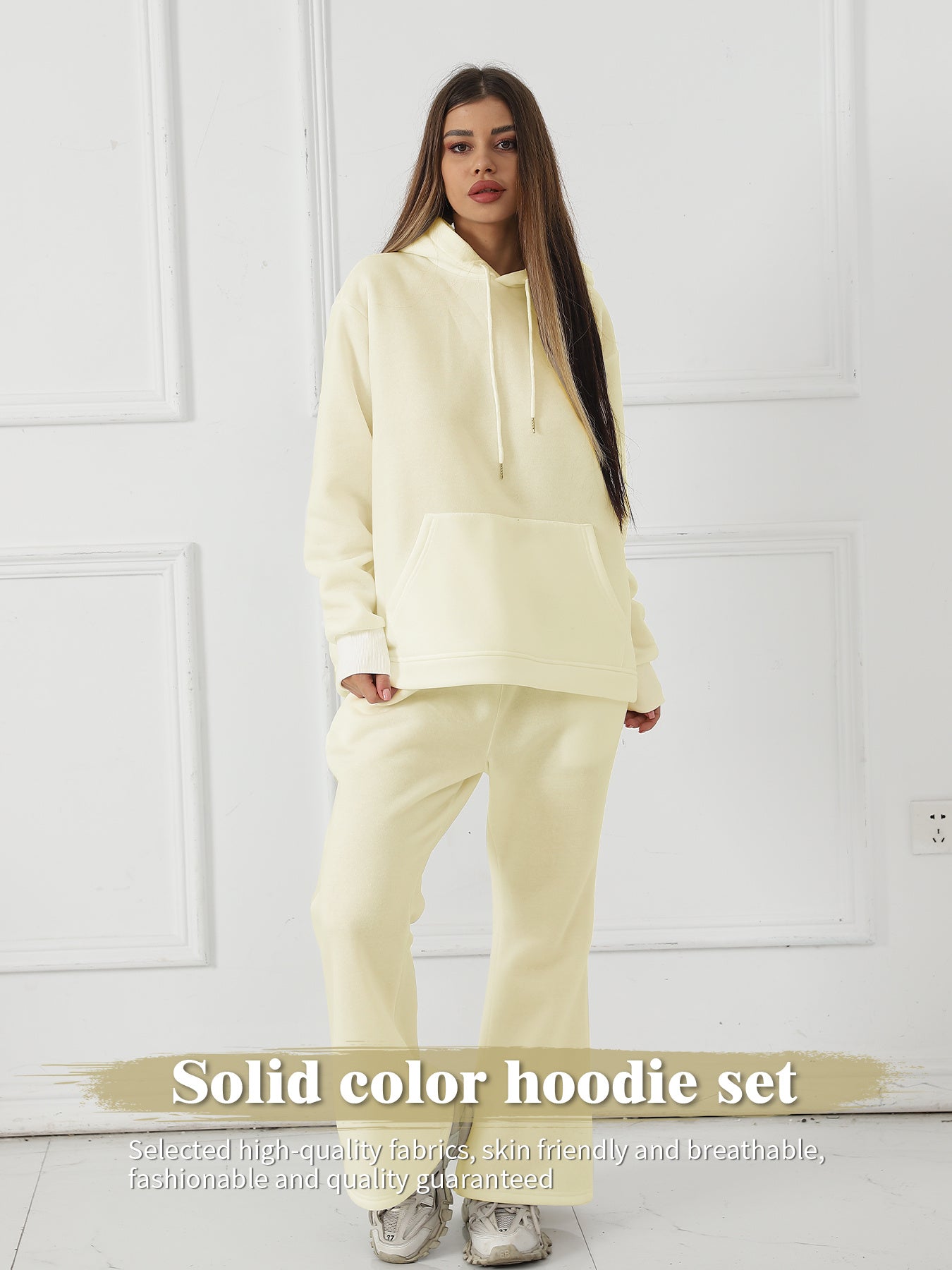 Women’s Solid Color Long Sleeve Sweatshirt Set – Cozy Casual Style