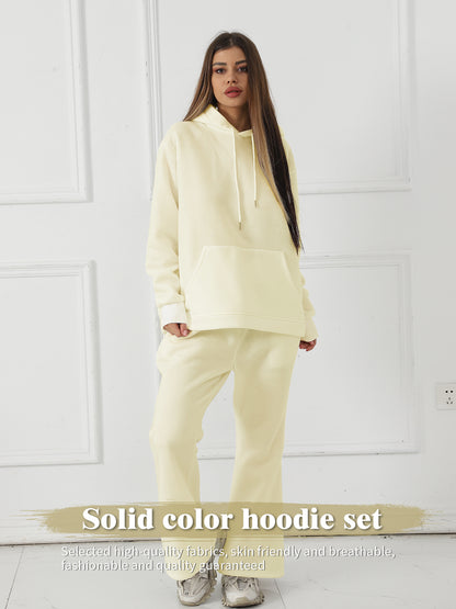Women’s Solid Color Long Sleeve Sweatshirt Set – Cozy Casual Style