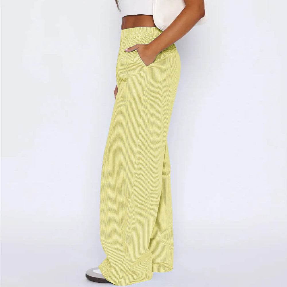 Striped Trousers With Pockets Ins Fashion Casual Wide Leg Straight Pants For Women Clothing - Holy Mango Store
