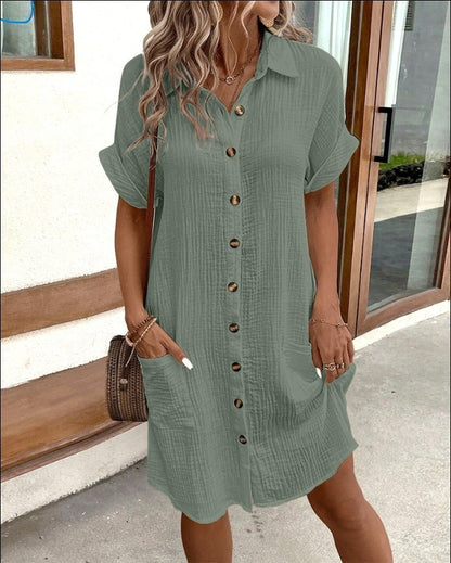 Solid Color Mid‑Length Shirt Dress