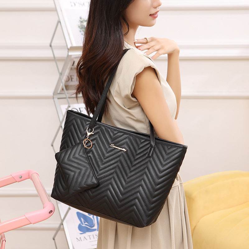 Women's Fashionable Wave Pattern Diamond Plaid Embroidered Shoulder Bag - Holy Mango Store
