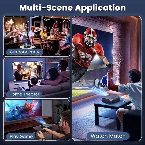 Projector With 5G WiFi And Bluetooth, Native 1080P, Supports 4K, Suitable For Mobile Phones,PCs,TV Sticks,PS5 - Holy Mango Store