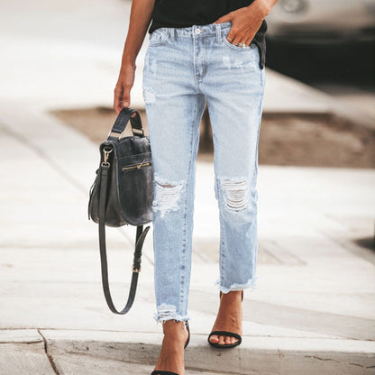 Women’s Retro Ripped Straight-Leg Jeans