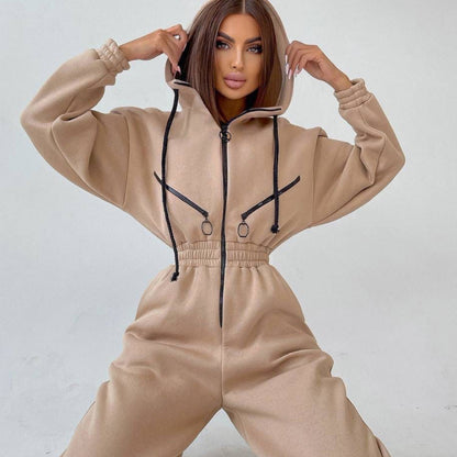 Women’s Sporty Hooded Jumpsuit – Cotton Blend One-Piece Comfort