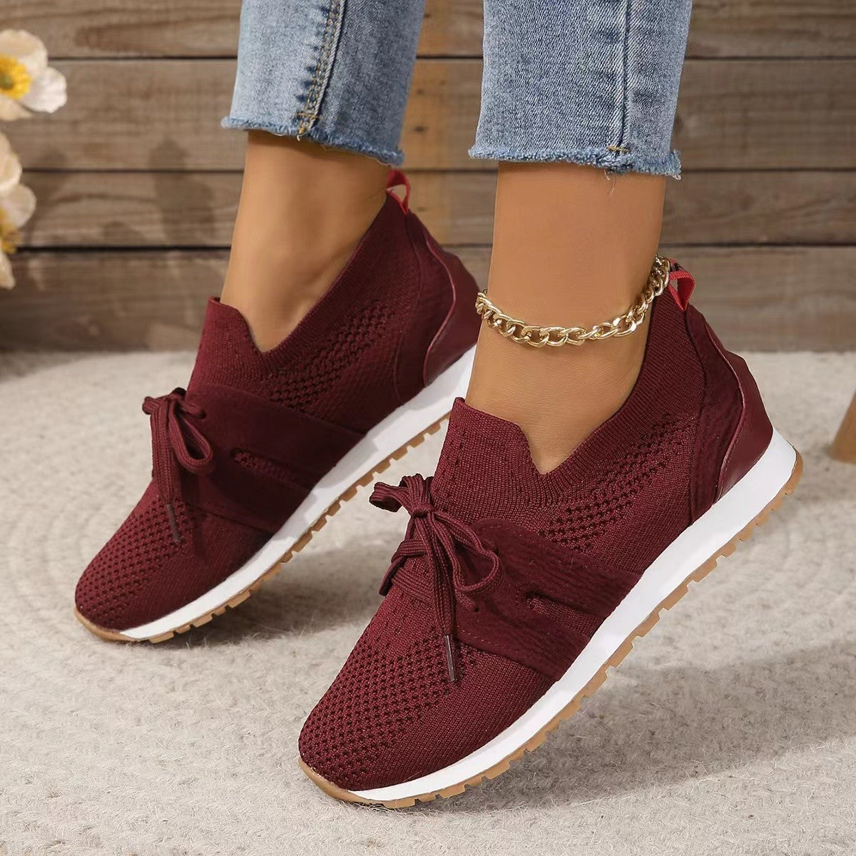 Women’s Mesh Lace-Up Flats – Breathable Wedge Walking Shoes