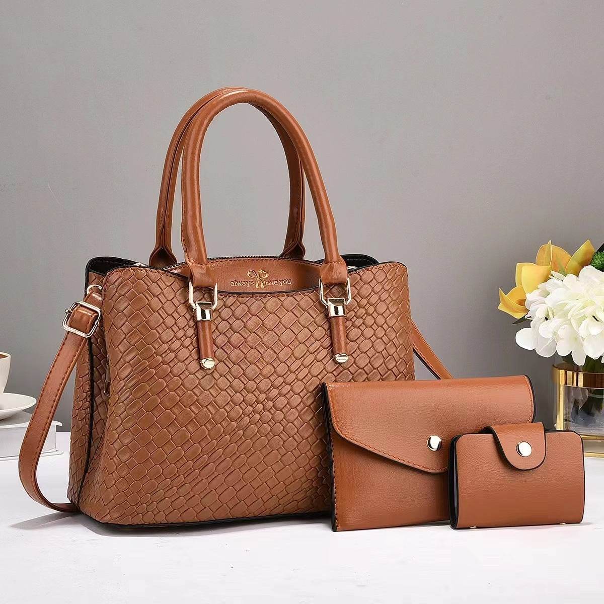 Woven Texture Three-piece Set Large Capacity One Shoulder Combination Bags - Holy Mango Store