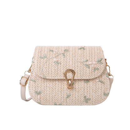 Boho Summer Straw Woven Bag – Floral Design for Casual Chic