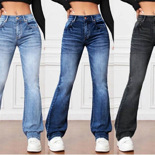 Denim High Waist Loose And Slimming Bootcut Trousers - Holy Mango Store