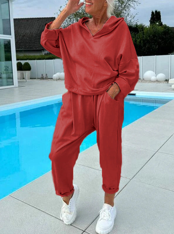 Women’s Solid Color Hooded Sweatshirt Set