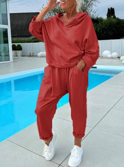 Women’s Solid Color Hooded Sweatshirt Set