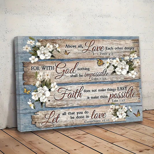 Inspirational Bible Verse Framed Canvas – Floral Country Decor