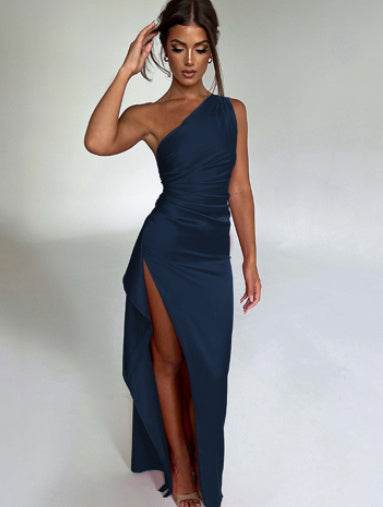 Sexy One-shoulder Backless Slit Dress Summer Elegant Slim-fit Solid Color Satin Dresses For Women - Holy Mango Store